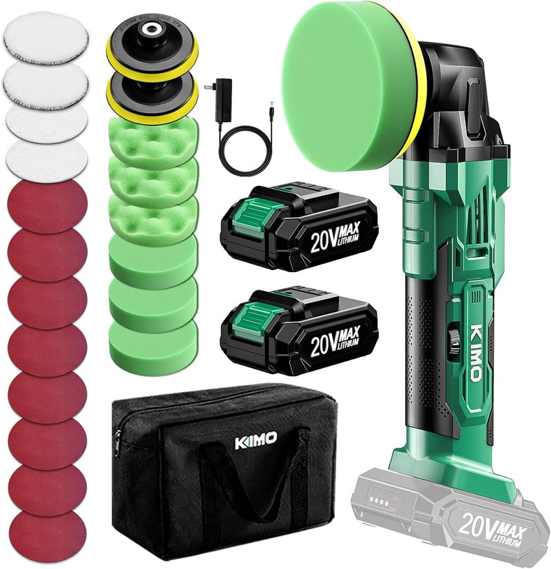 KIMO 20V Cordless Car Buffer Polisher Kit, 25Pcs Polishing Kit, 6 Speeds to 6000RPM / 2*2000mAh Batteries Cordless Polishers, Buffer Polisher for Car Detailing, Scratch Removing, Boat Sanding & Waxing - Image 1